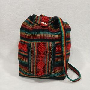Pinzon Mexican Blanket Multicolor Woven Backpack Hippie Boho Rasta Surfer Bag